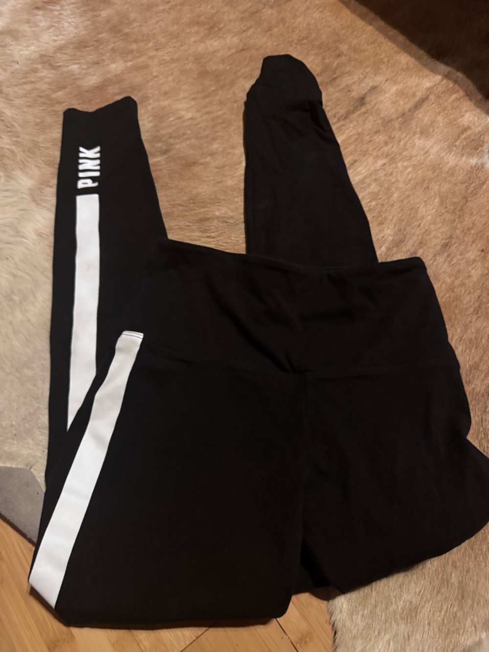 PINK Victoria's Secret Black Leggings with White Side Stripe